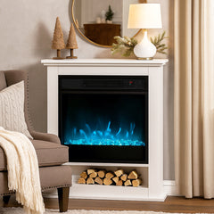 Fynco - 1800W Adjustable Faux Flame Electric Fireplace - White