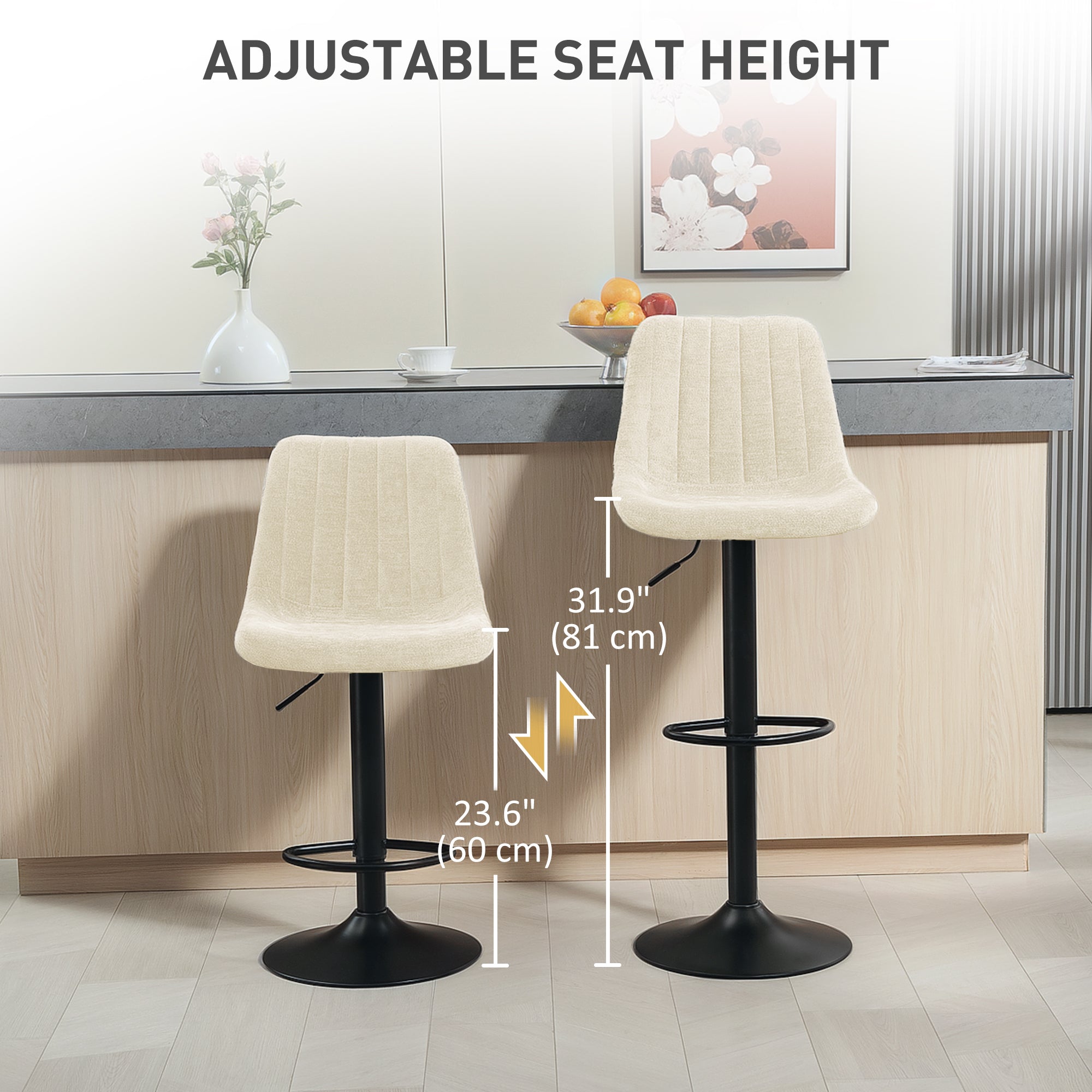Set of Two Chenille-Feel Tub Bat Stools - Beige