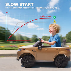 AIYAPLAY Land Rover Discovery Licensed 12V Kids Electric Car with Remote, 4 Wheel Suspension, Slow Start, Lights, Music, Khaki