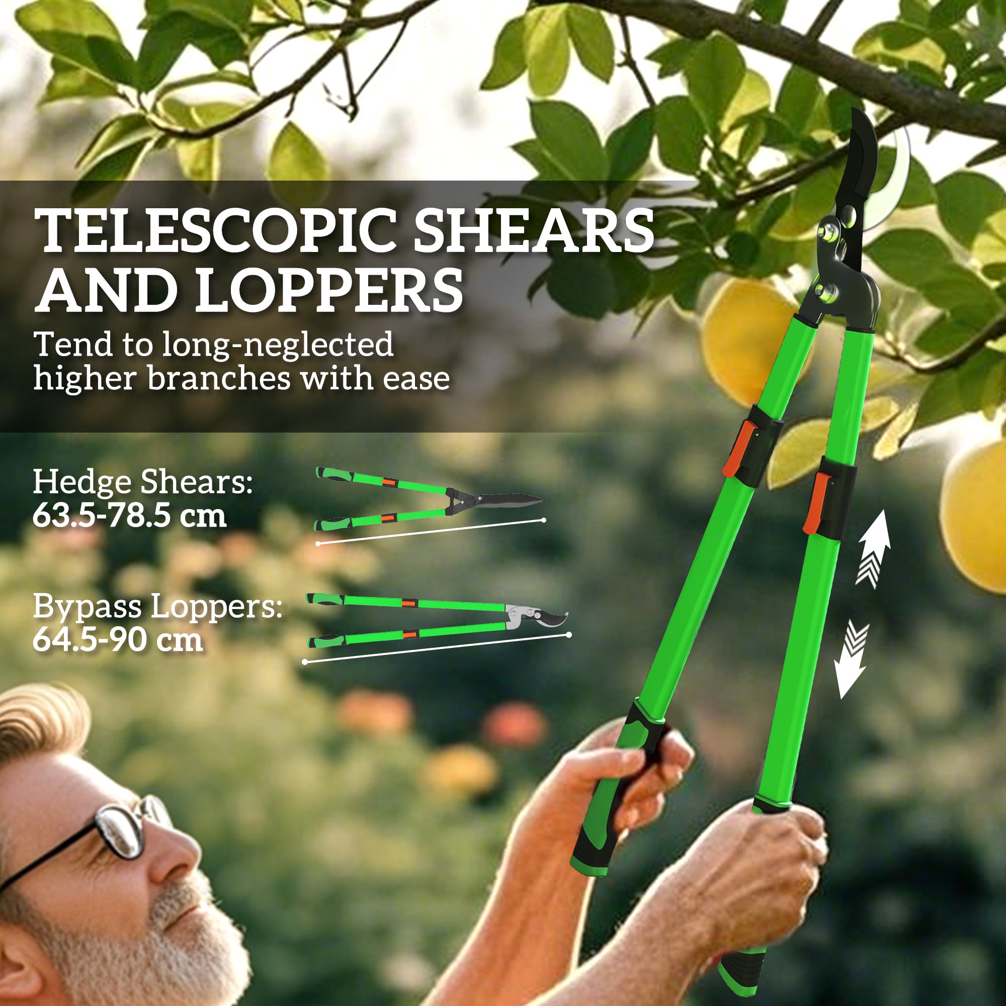 2 Pcs Garden Shears Set, Tree Lopper, Hedge Shears with Telescopic Extendable Handles, Garden Shears for Hedges, Shrubs and Bushes, Lightweight Shrub Care Kit for Cutting, Trimming