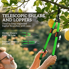 2 Pcs Garden Shears Set, Tree Lopper, Hedge Shears with Telescopic Extendable Handles, Garden Shears for Hedges, Shrubs and Bushes, Lightweight Shrub Care Kit for Cutting, Trimming