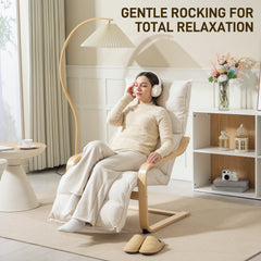 Curved Wooden Accent Chair, with Adjustable Footrest - Cream White