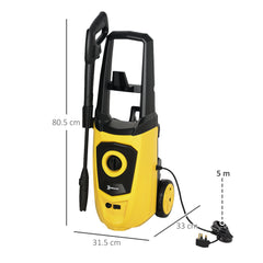 1800W High Pressure Washer, 150 Bar Pressure, 510 L/h Flow, High-Performance Portable Power Washer Jet Wash Cleaner with 6M Hose, Snow Foam Bottle for Garden, Car, Furniture, Yellow
