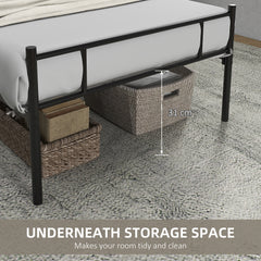 Single Metal Bed Frame Solid Bedstead Base with Headboard and Footboard, Metal Slat Support and Underbed Storage Space, Bedroom Furniture, Black