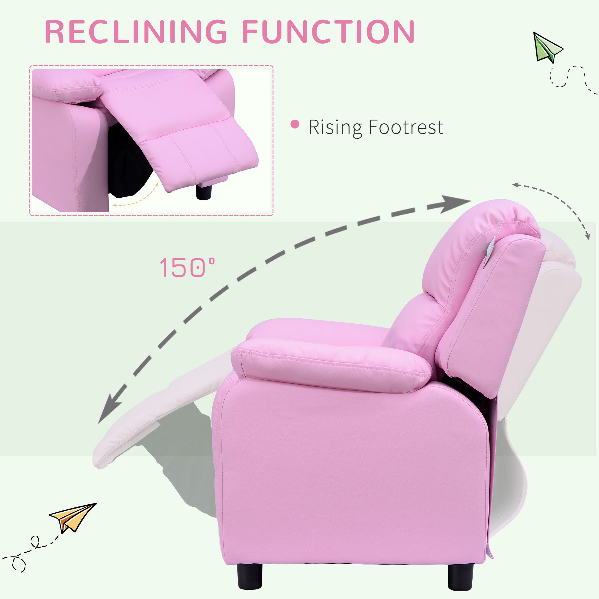 Kids Sofa Armchair Toddler Recliner Children's Chair Lounger Games Chair PU Leather w/ Storage (Pink)