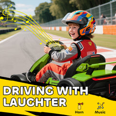 24V Electric Go Kart for Kids with Adjustable Seat for 6-12 Years, Green