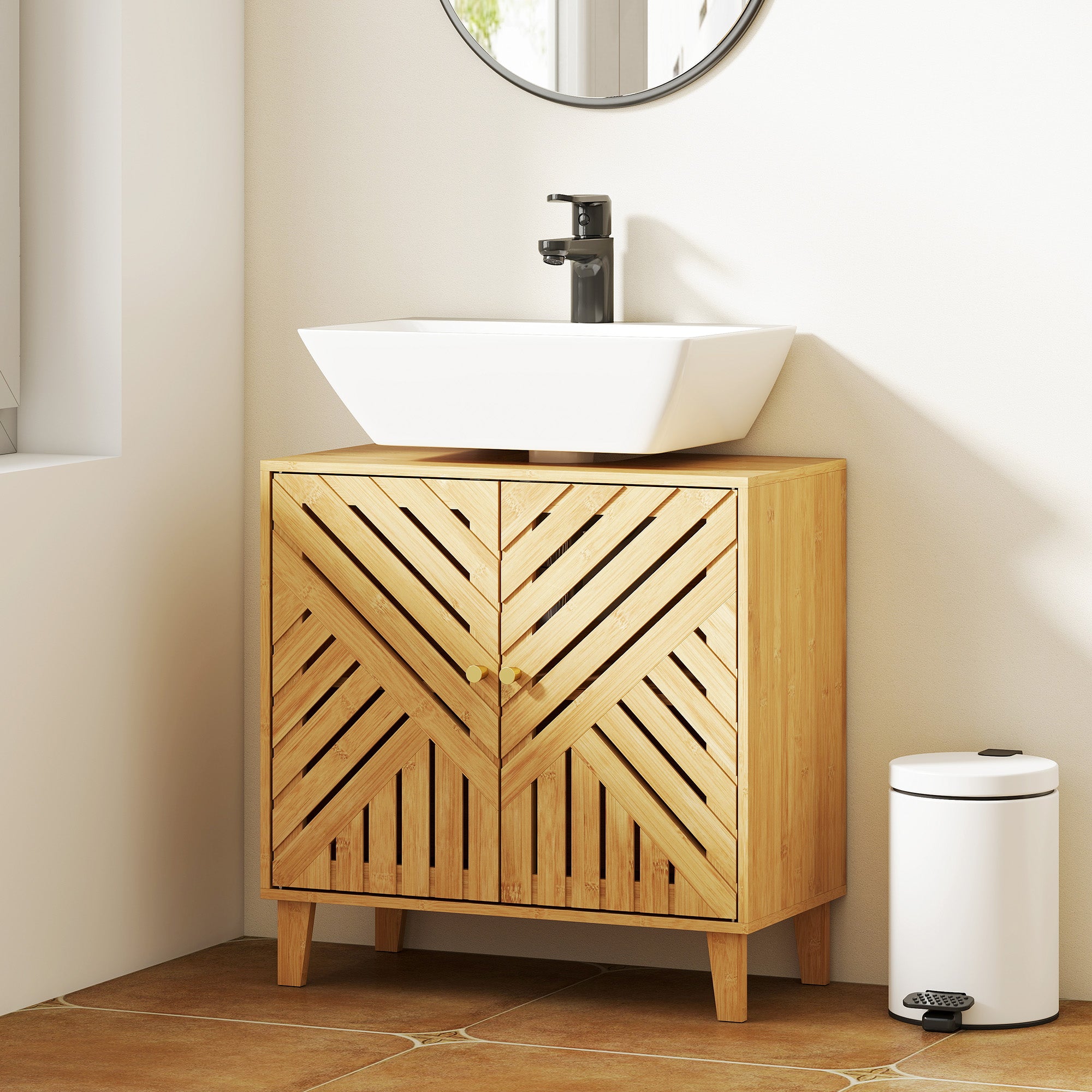 Fynco - Bamboo Bathroom Under Sink Cabinet with Adjustable Shelf for Basin without Pedestal - Natural