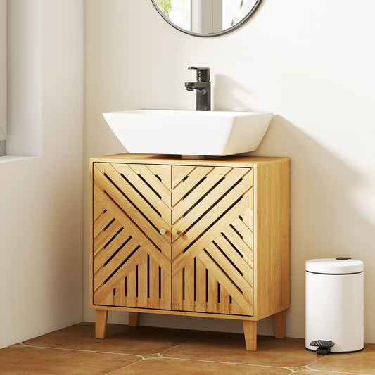 Fynco - Bamboo Bathroom Under Sink Cabinet with Adjustable Shelf for Basin without Pedestal - Natural