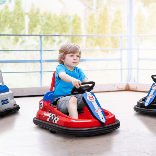 6V Electric Kids Bumper Car, 6V Spin Waltz Car, with Music, Horn, Lights - Red