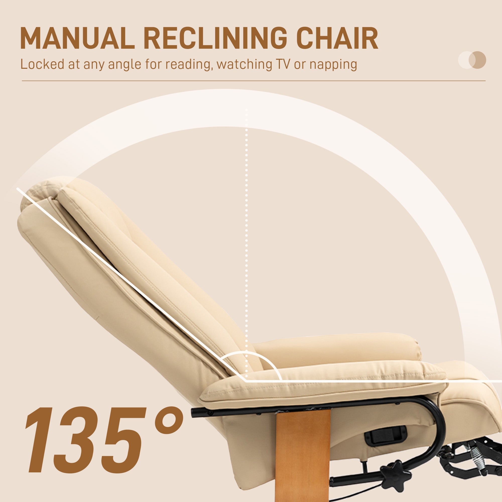 Faux Leather Recliner Chair - Beige
