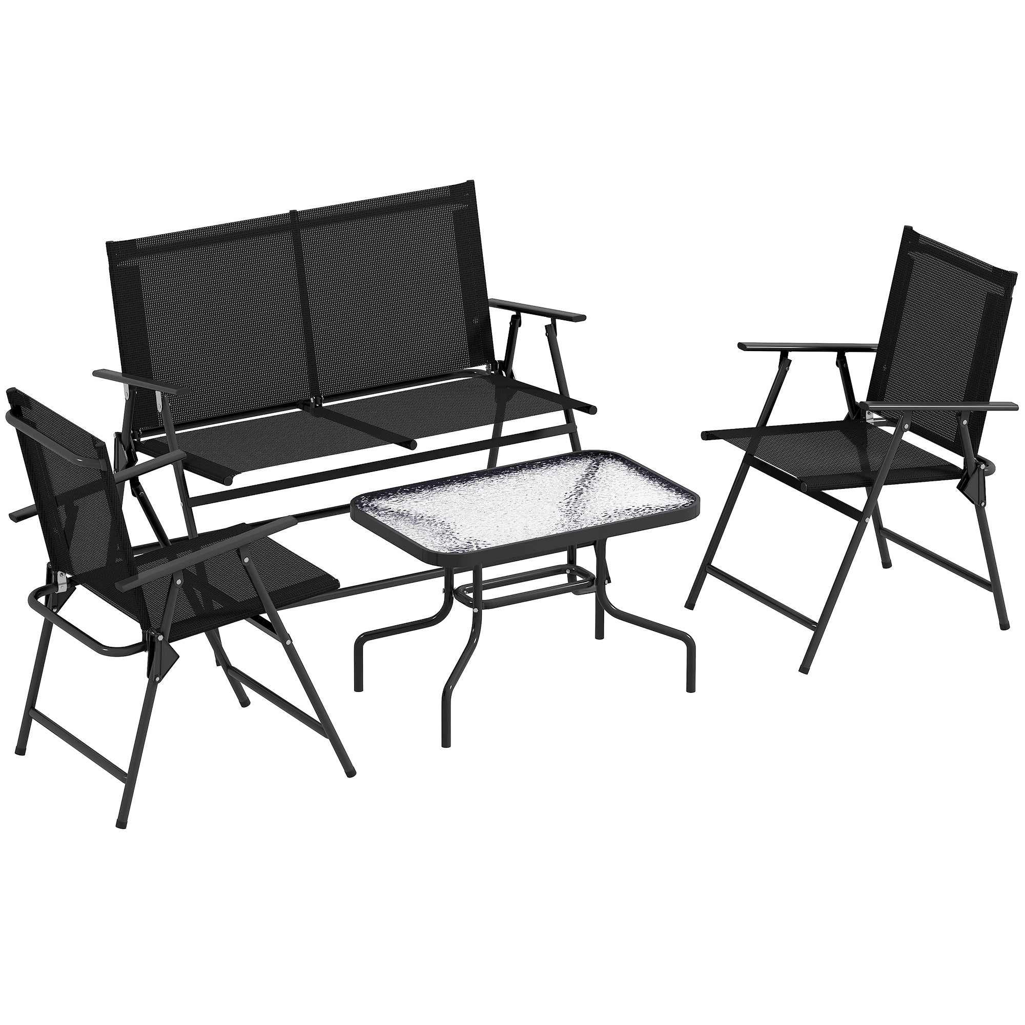 Four-Piece Metal Garden Sofa Set - Black