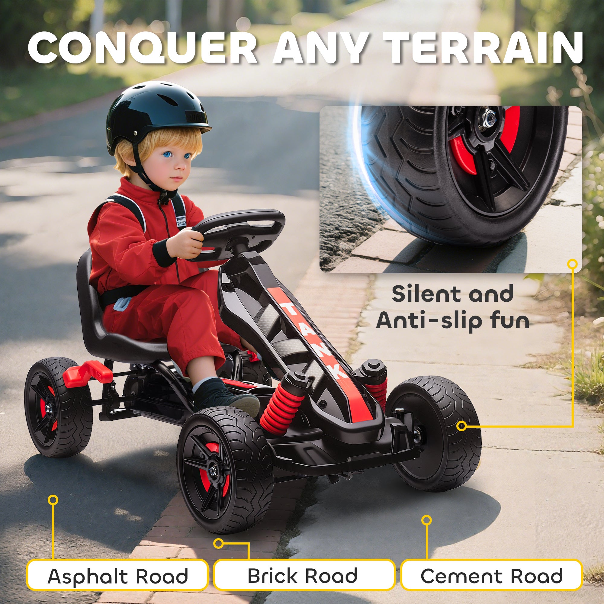 AIYAPLAY Pedal Go kart for Kids Ages 3-6 Years, with Automatic Clutch, Brake, EVA Anti-Slip Wheels, Red
