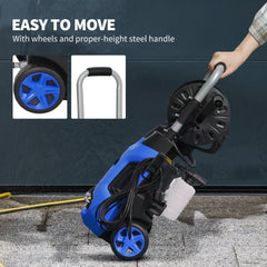1800W High Pressure Washer, 150 Bar Pressure, 420 L/h Flow, Portable Power Washer Jet Wash Cleaner with Adjustable Nozzle, 6M Hose, Hose Reel, Steel Handle for Home Patio Car Driveway, Blue