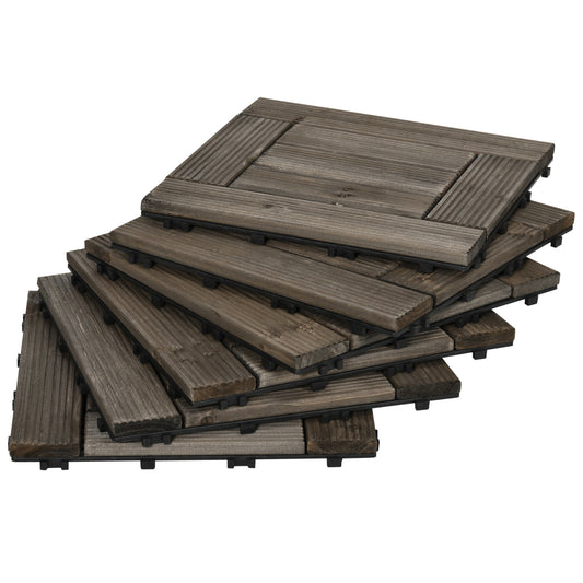27 Pcs Wooden Interlocking Decking Tiles, 30 x 30 cm Outdoor Flooring Tiles, 2.5㎡ per Pack, for Patio, Balcony, Terrace, Hot Tub, Charcoal Grey