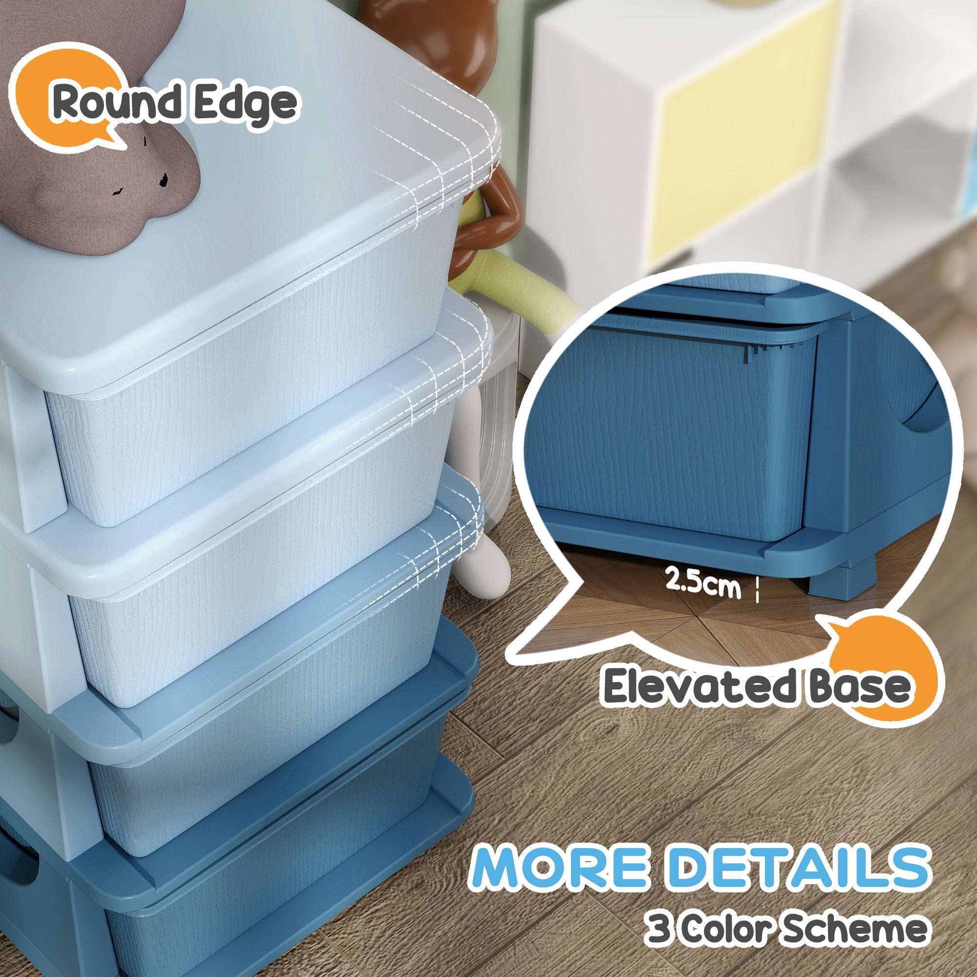 Four-Tier Kids Storage Boxes, with Four Drawers - Blue
