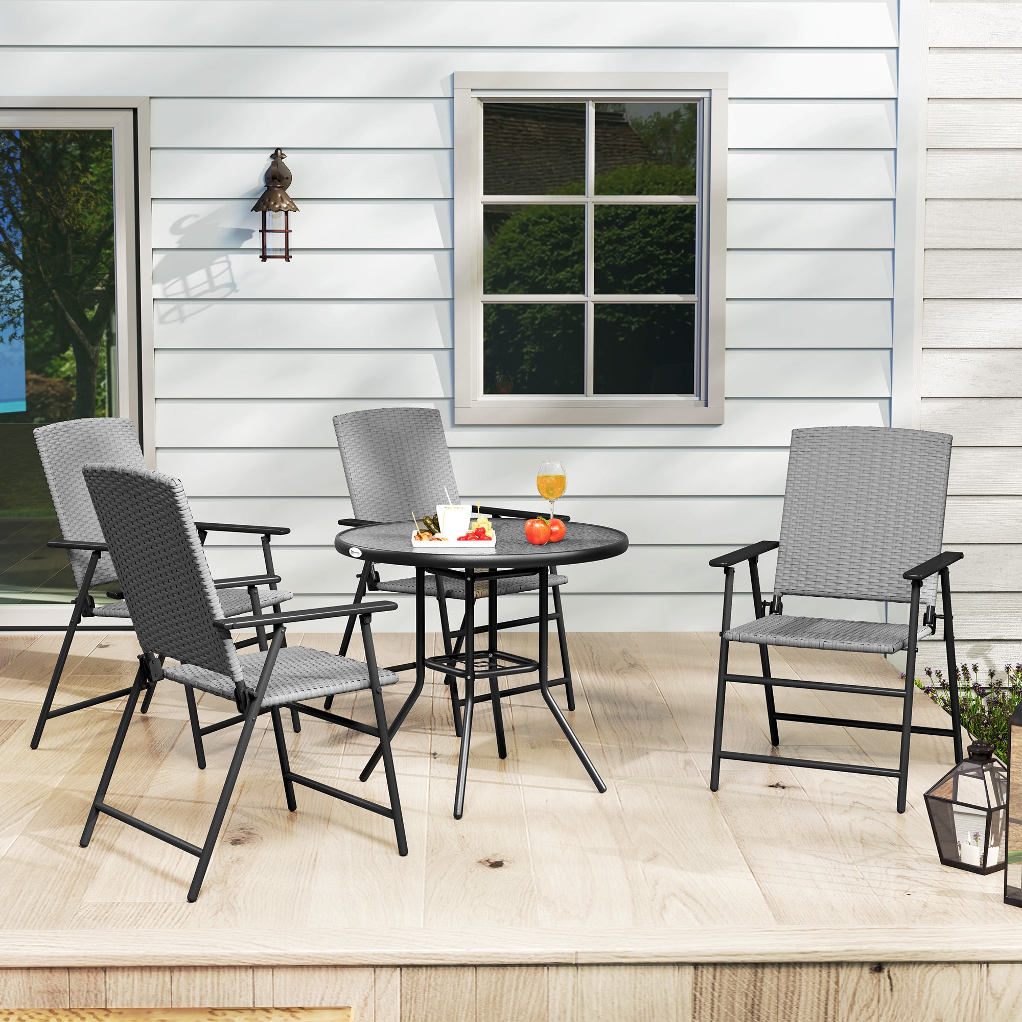 Set of Four Folding Rattan Seat Chairs - Grey