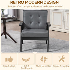 Set of 2 Accent Chair, PU Leather Armchair, Occasional Chair with Beech Wood Frame for Living Room Reception Bedroom Balcon, Grey