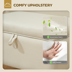 Fynco - 16L Linen Storage Ottoman Padded Footstool with Rubberwood Legs for Storage Box, Bed End, Shoe Bench, Seating, Beige