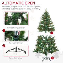 1.5m 5ft Pre-Lit Christmas Tree Artificial Spruce Xmas Tree Warm White LED Holiday Décor with Metal Stand