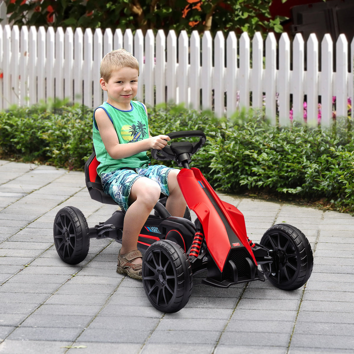 Kids Pedal Go Kart, with Adjustable Seat, EVA Wheels, Seat, Handbrake - Red