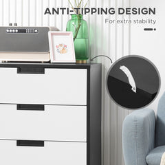 Bedroom Furniture Set, Wardrobe with Hanging Rod, 4 Drawer Chest of Drawers, 2 Bedside Tables with Storage, White and Black