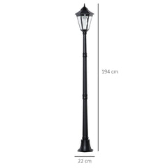 1.9M Garden Lamp Post Light, IP44 Outdoor LED Solar Powered Lantern Lamp with Decorative Bulb, Aluminium Frame for Patio, Pathway and Walkway, Black