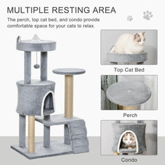 100 cm Cat Tree, Cat Condo Tree Tower for Indoor Cats, Cat Activity Centre with Scratching Posts, Plush Perch, Ladder, Hanging Ball - Light Grey