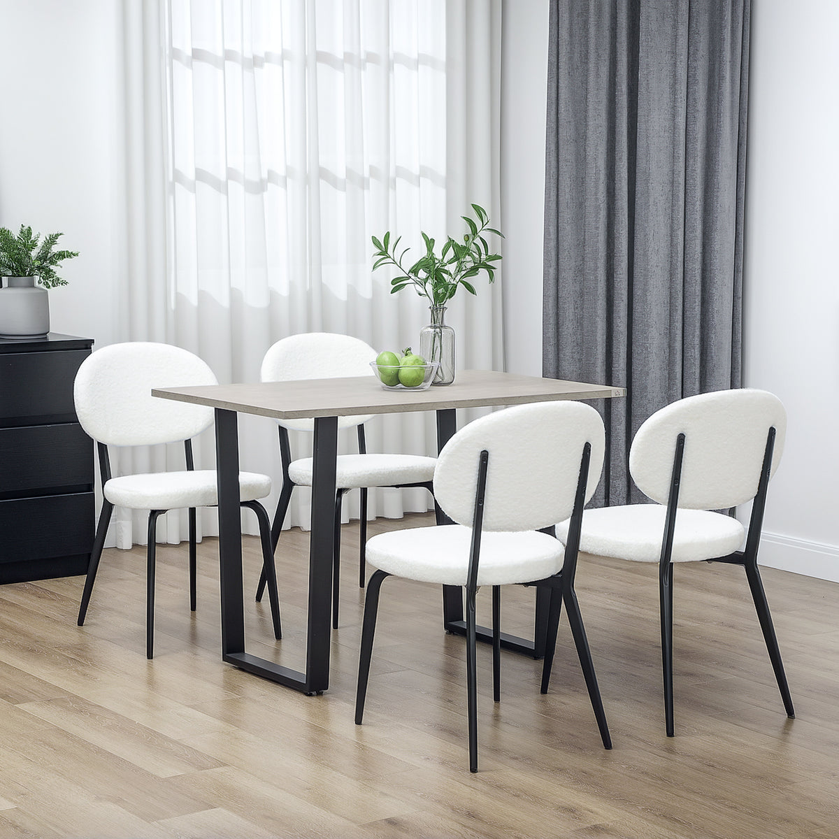 Set of Four Boucle Dining Chairs - White