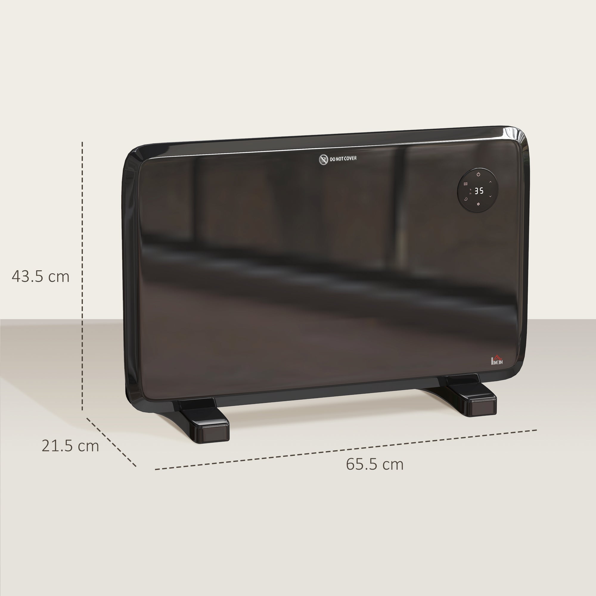 Fynco - 1.2kW Freestand/On-Wall Electric Convector Heater, with Adjustable Thermostat - Black