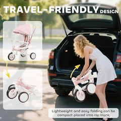 AIYAPLAY 5 in 1 Kids Trike with Adjustable Backrest, Toddler Tricycle with Push Handlebar, Adjustable Backrest, Pink