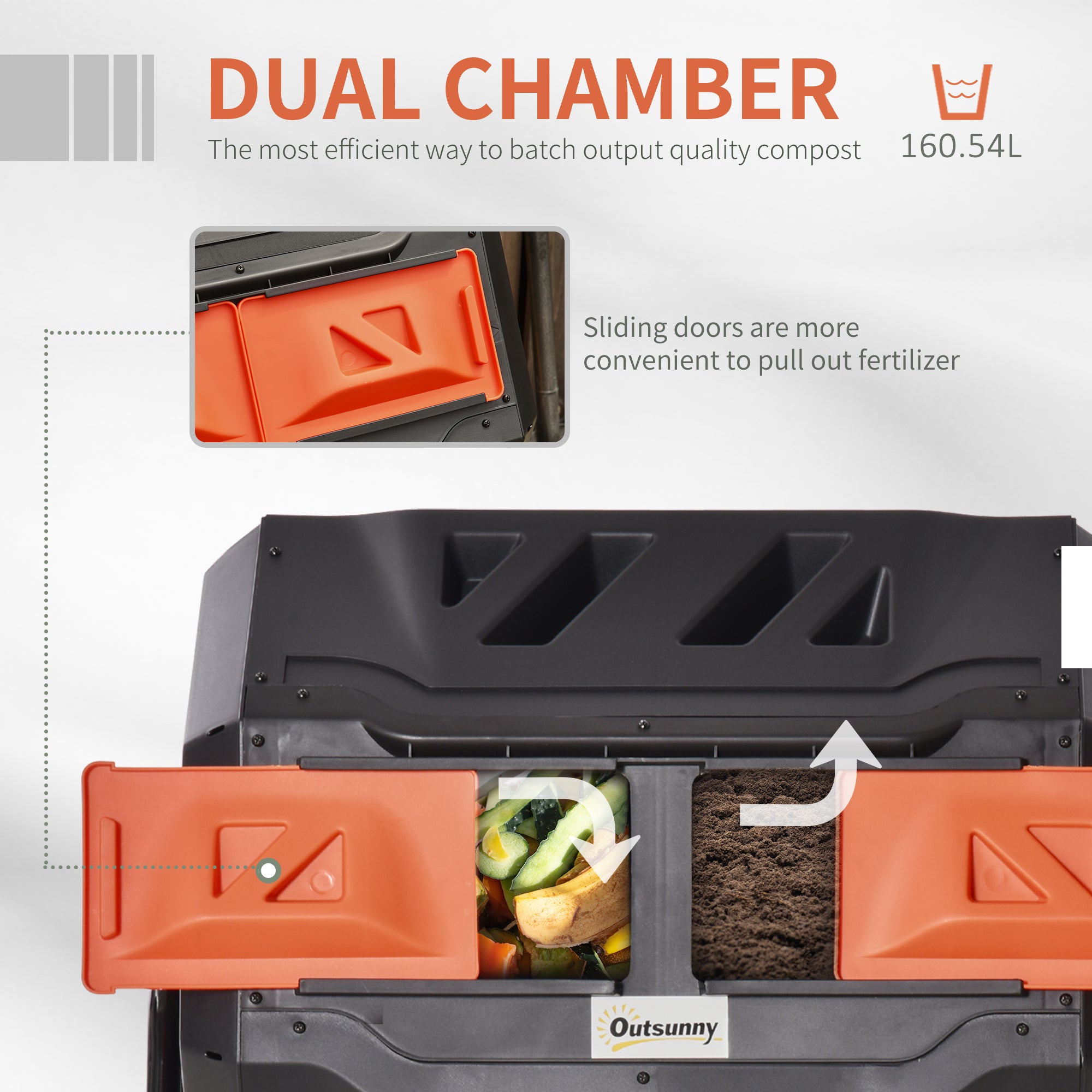 160L 360° Rotating Dual Chamber Composter - Orange