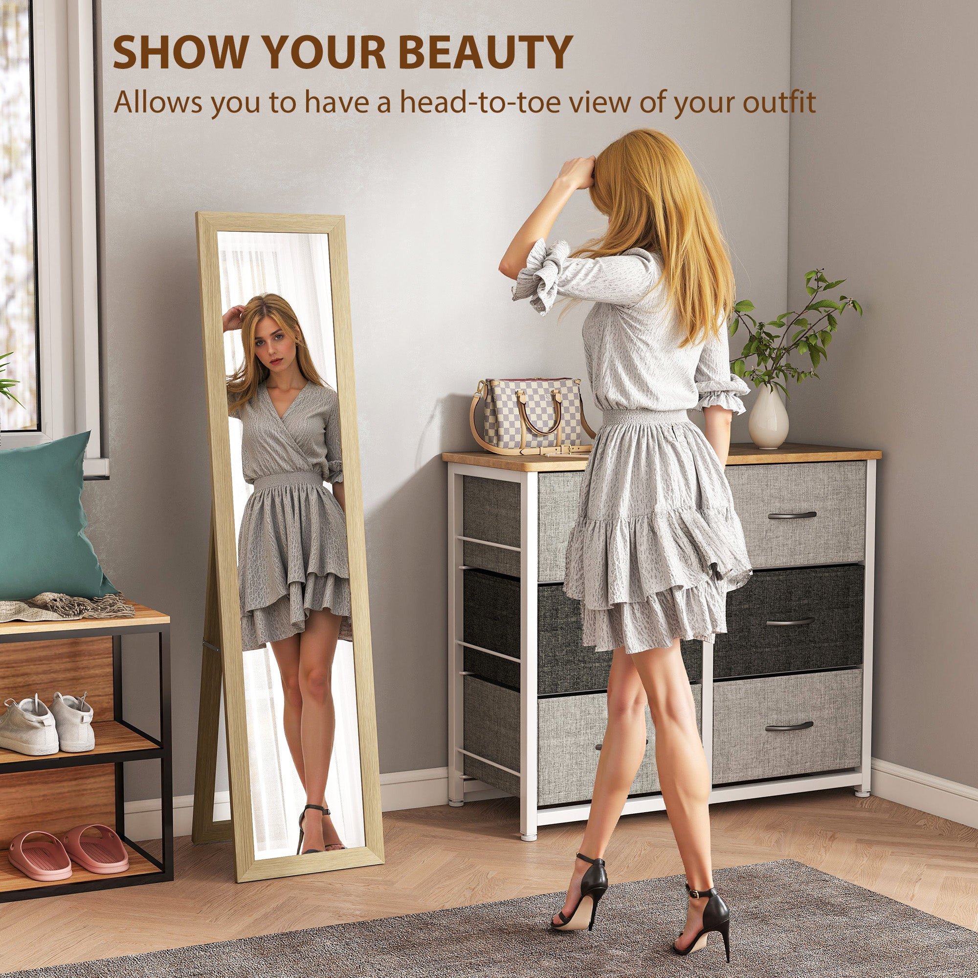 Fynco - 37 x 157 cm Full Length Mirror - Natural