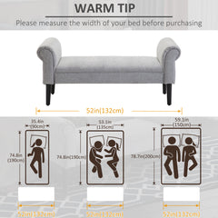 Bed End Bench, Window Seat, Linen Chaise Lounge Sofa with Arm and Wooden Legs for Bedroom, Living Room, Grey