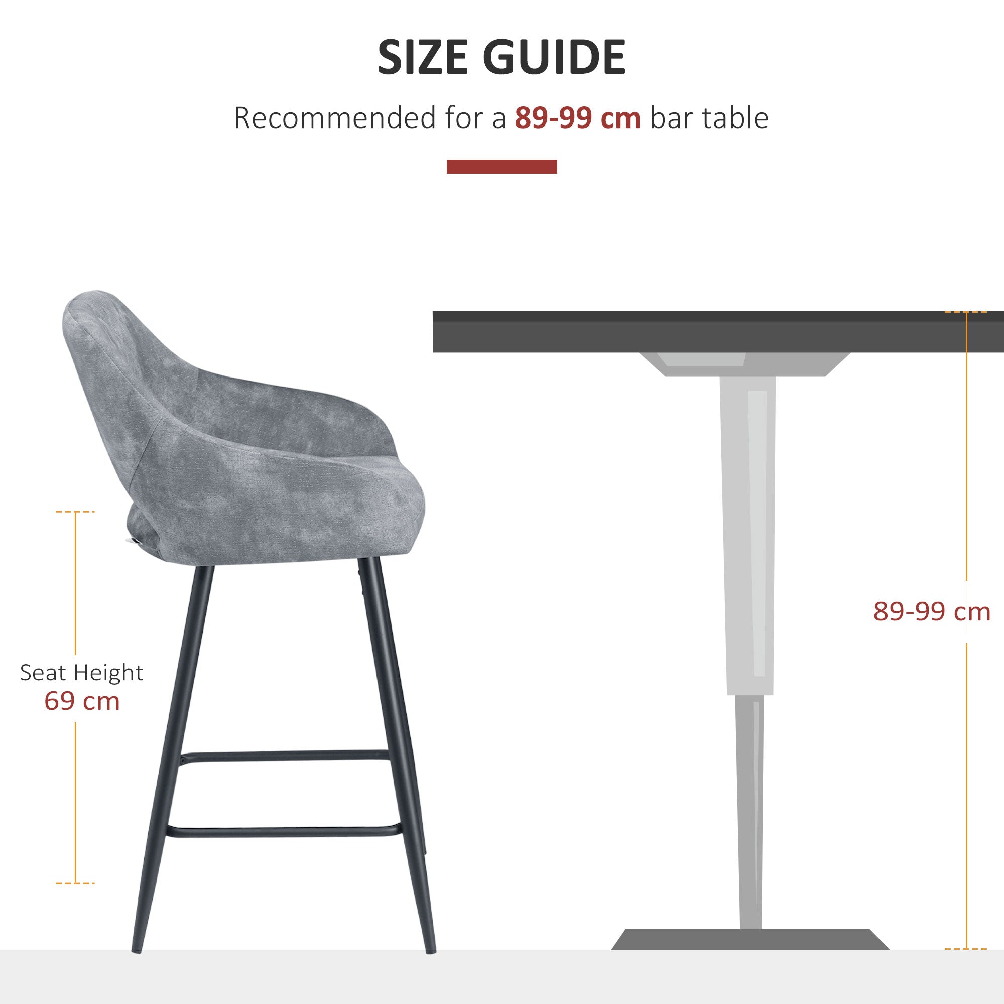Bar Stools Set of 2, Velvet-Touch Fabric Counter Height Bar Chairs, Kitchen Stools with Steel Legs for Dining Area, Kitchen Island Barstools, Grey
