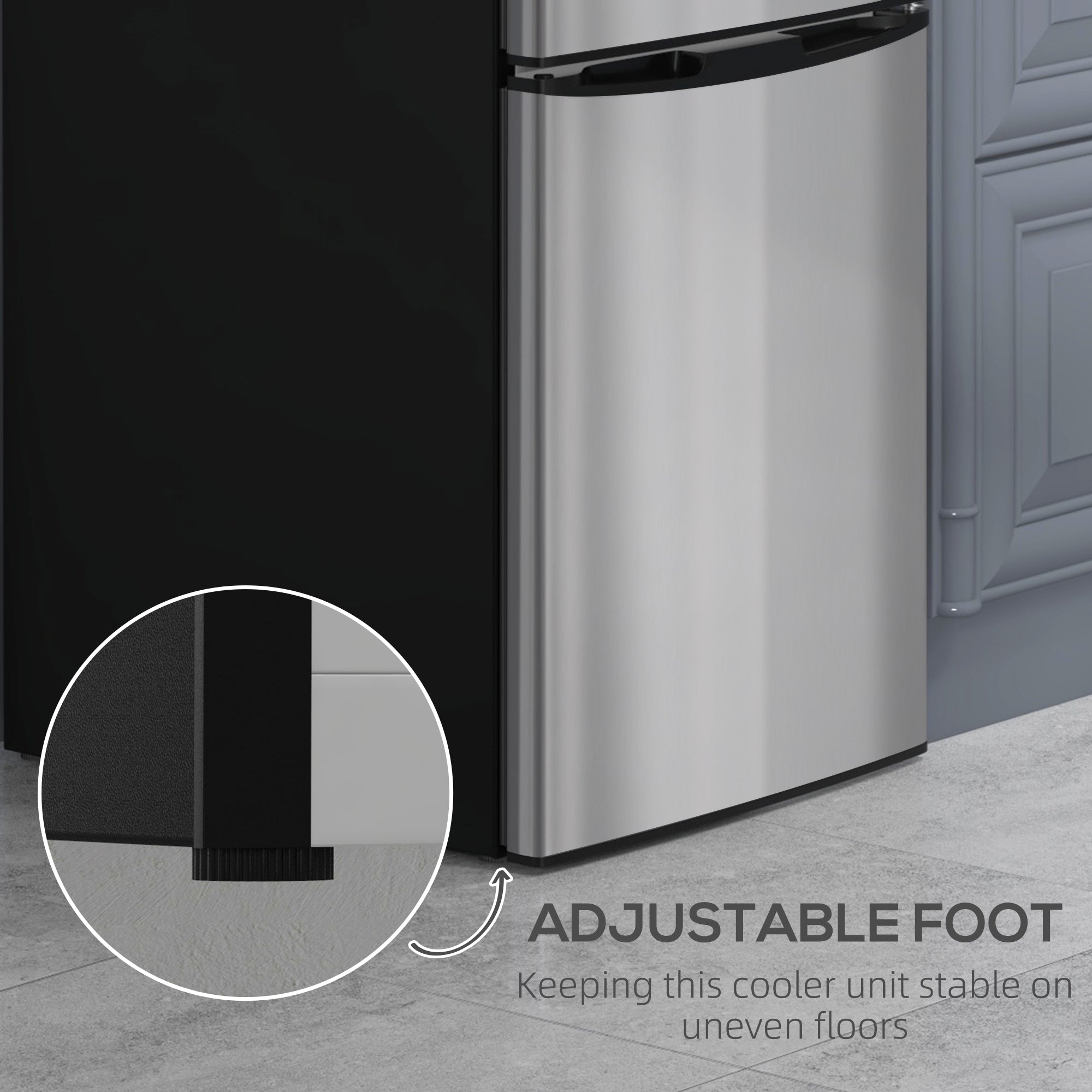 Fynco - 88L Under Counter Fridge Freezer, Small Refrigerator with 5-Setting, 3 Star Freezer Rating, Black and Silver Tone