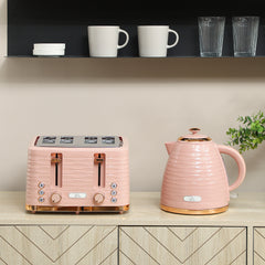 3000W 1.7L Kettle & 4 Slice Toaster, Kettle and Toaster Set with 7 Browning Controls and Crumb Tray, Light Pink