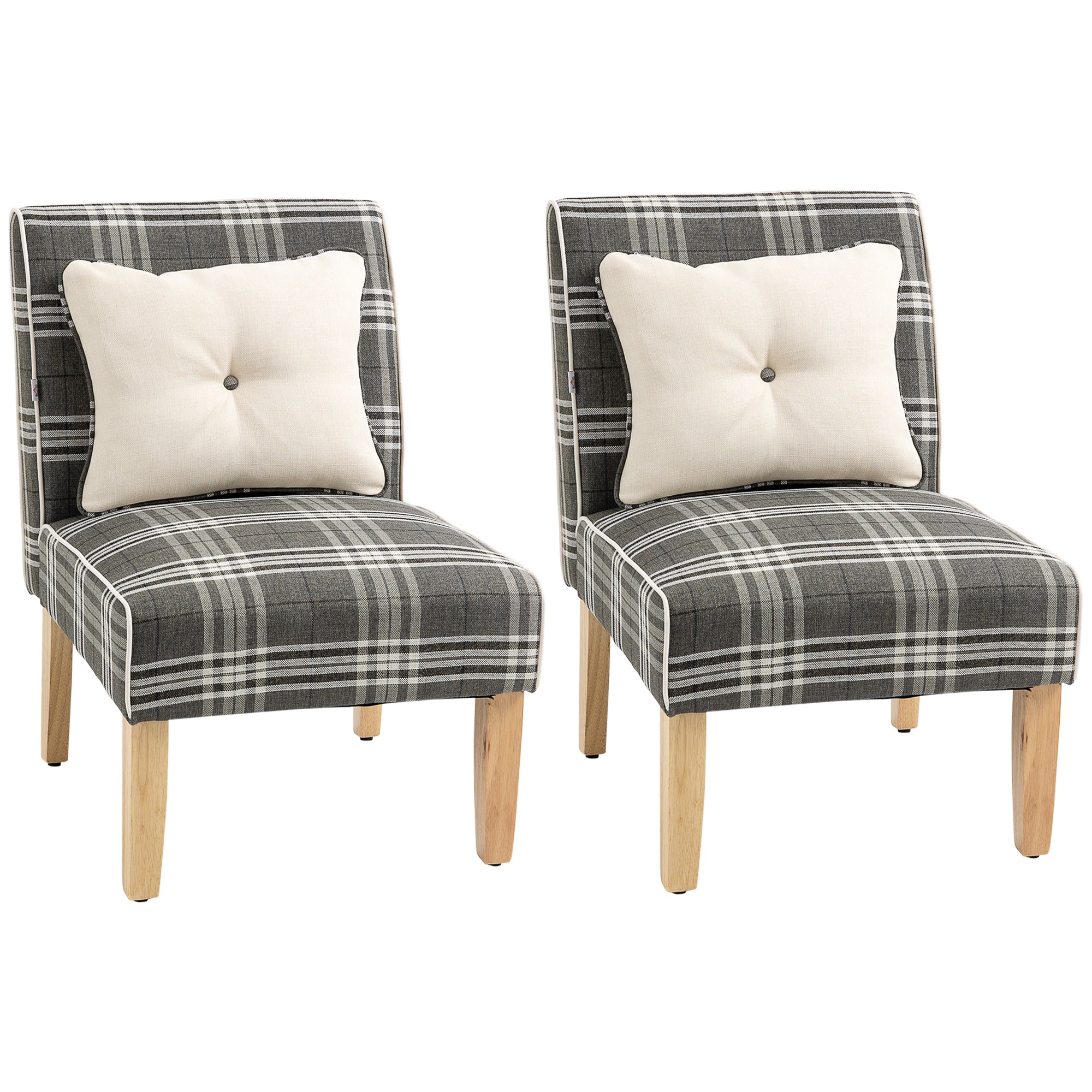Modern Dining Chairs Set of 2, Accent Chair with Patterned Upholstery, Throw Pillows and Rubber Wood Legs, for Kitchen Living Room, Grey