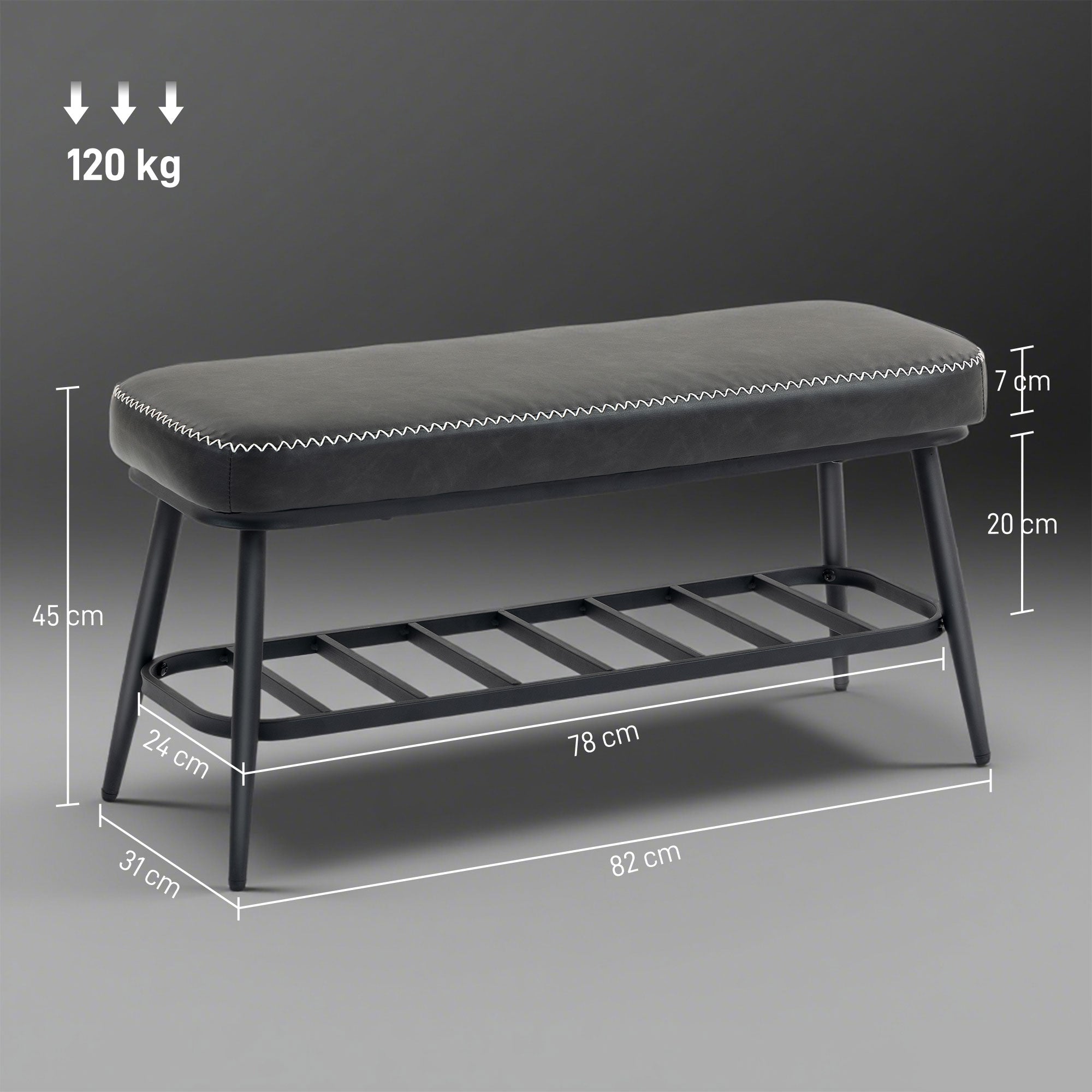 Fynco - PU Leather Shoe Storage Bench - Charcoal Grey