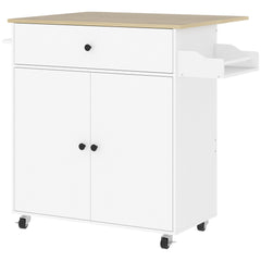 Fynco - Rolling Kitchen Island with Drop Leaf, Kitchen Storage Cart with Drawer, Spice Rack and Towel Rack, White