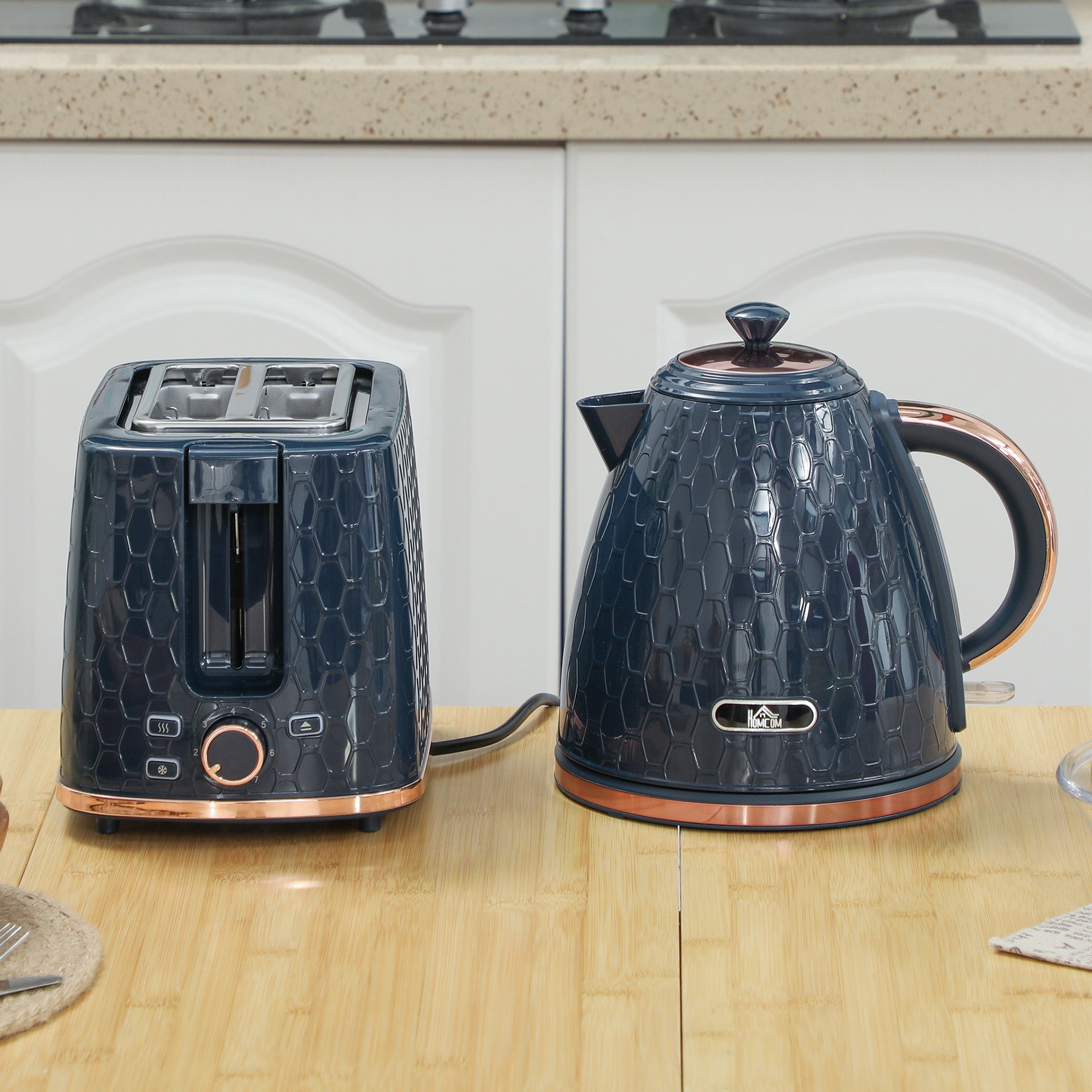 1.7L 3000W Fast Boil Kettle & 2 Slice Toaster Set, Kettle and Toaster Set with Auto Shut Off, Browning Controls, Blue