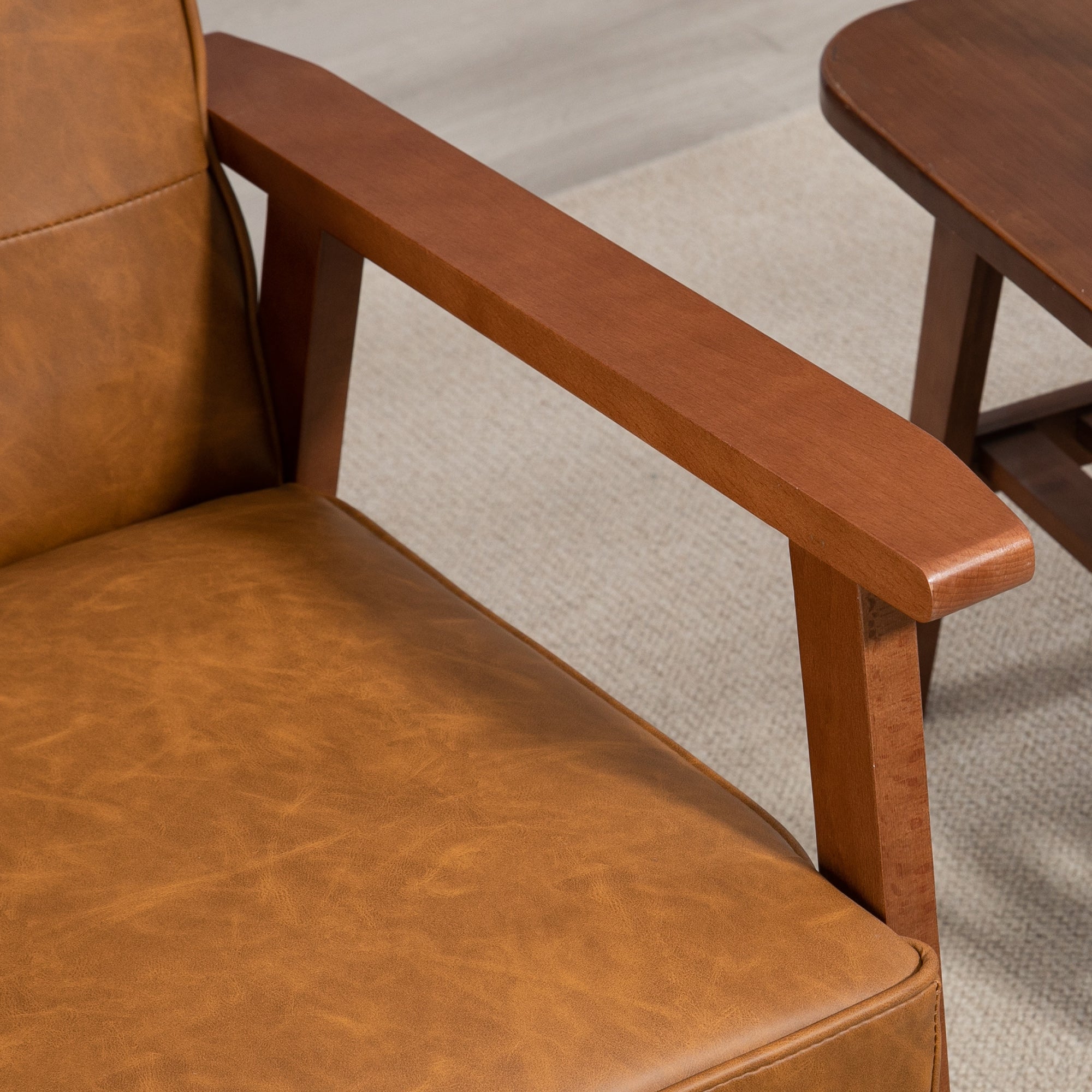 2 Pack Retro-Style Accent Chair, with Faux Leather Seat - Brown