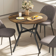 Fynco - Dining Table, Round Kitchen Table with Black Legs, Anti-slip Foot Pads for Living Room, Dining Room 90 x 76 cm, Rustic Brown