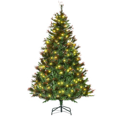 1.8m 6ft Pre-Lit Christmas Tree Artificial Spruce Xmas Tree Warm White LED Holiday Décor with Metal Stand