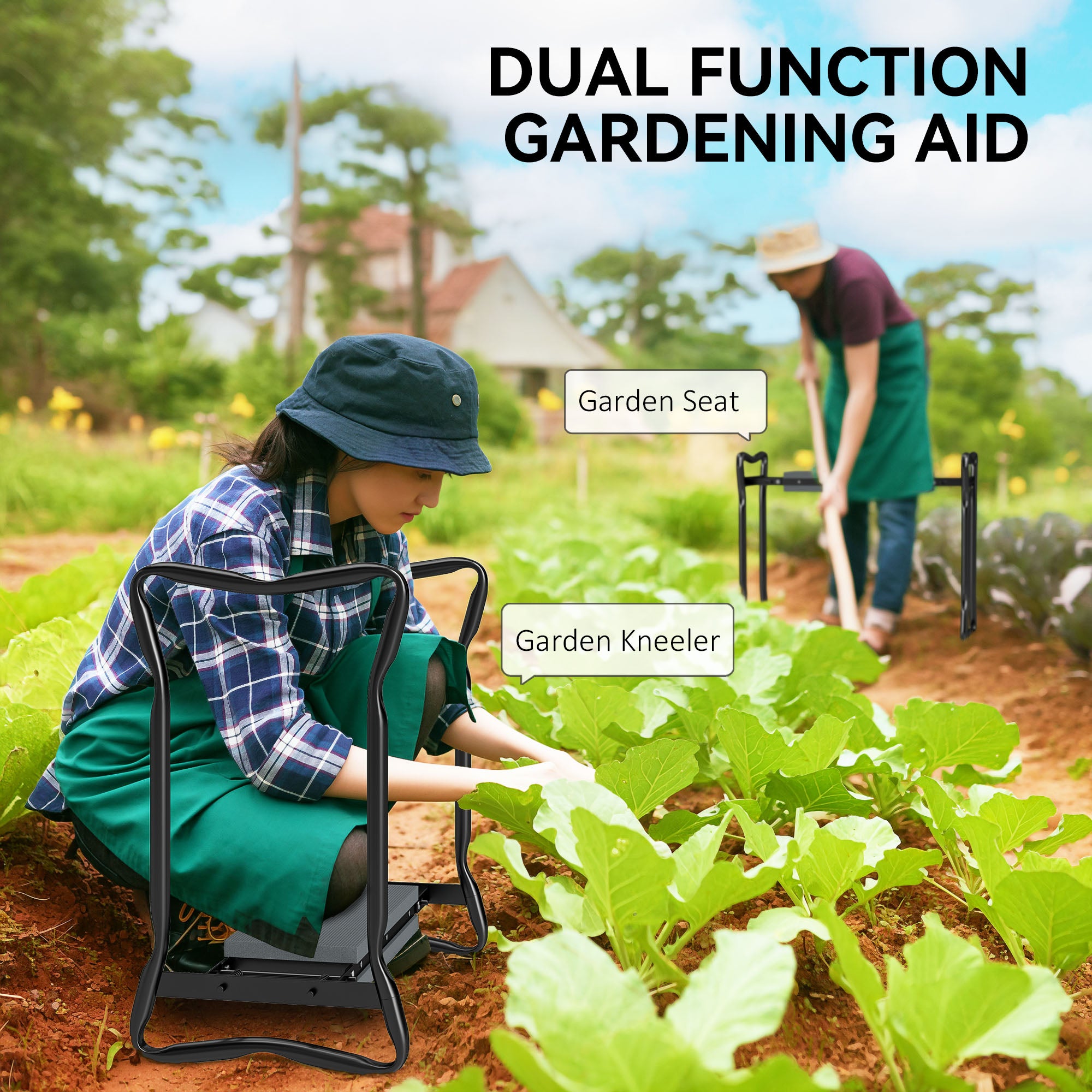 2 In 1 Garden Kneeler Seat Kneeling Pad Support Bench Foldable Knee Protector, Grey