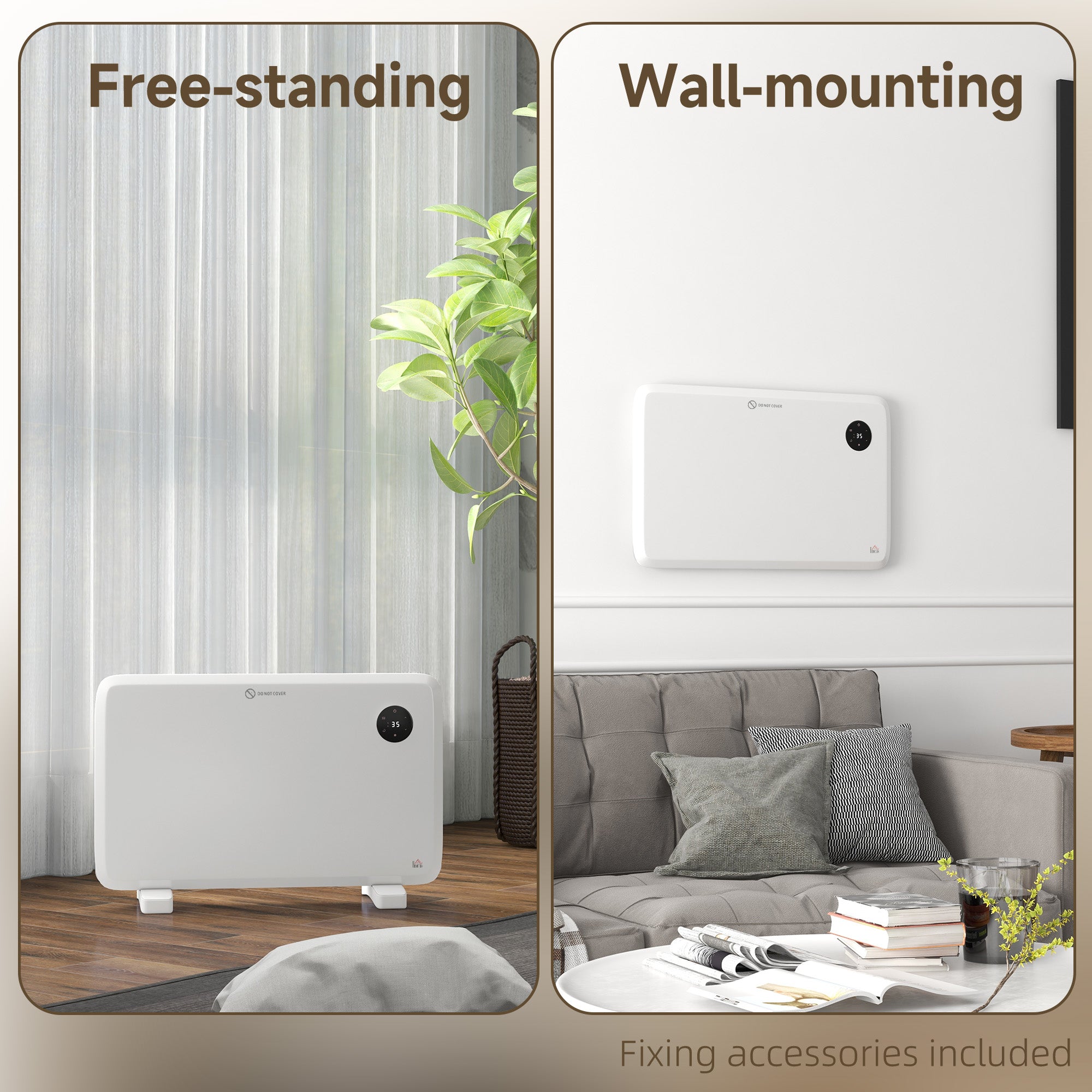 Fynco - 1200W Electric Convector Heater, Freestanding or Wall Mounted, Space Heater with Adjustable Thermostat, Timer, White