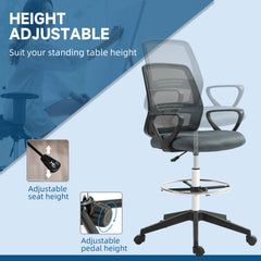 102.5-126cm Draughtsman Office Chair, with Footrest - Grey