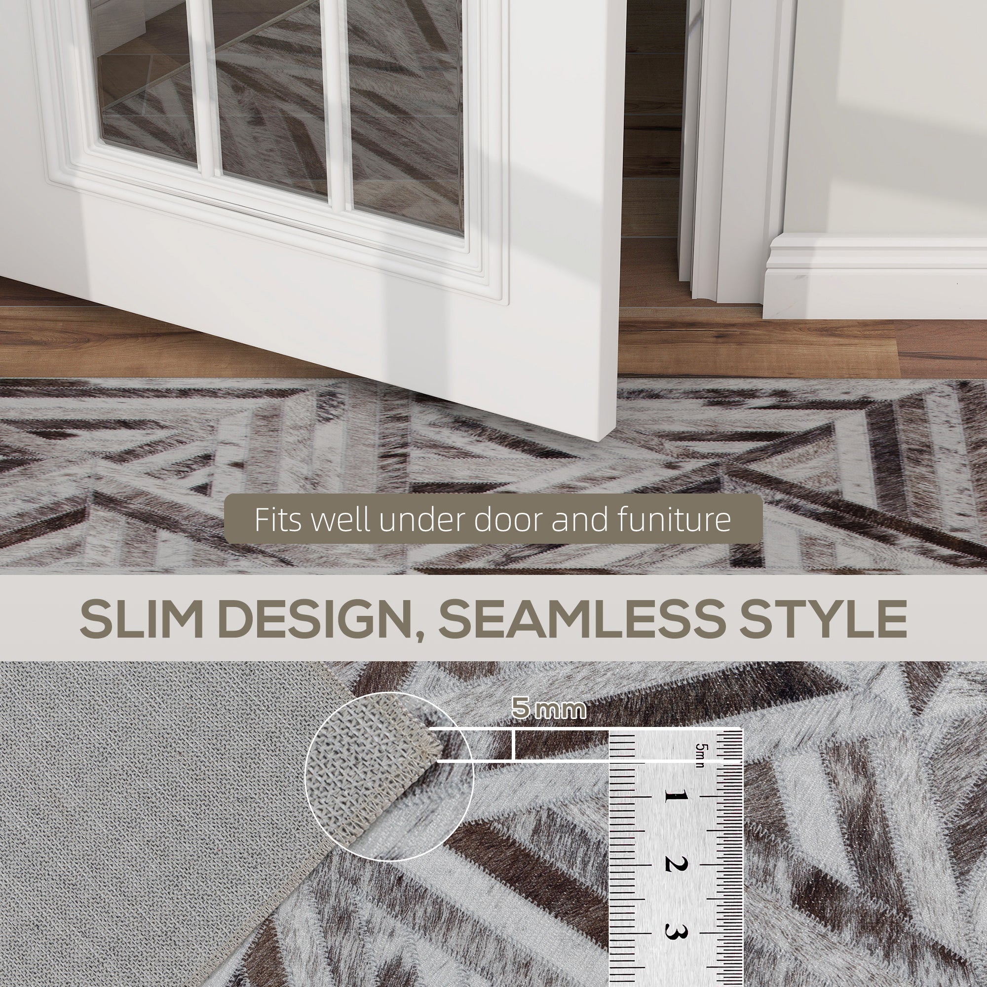 Fynco - Modern Area Rug, Triangle Pattern Non-Slip Washable Rug, Chenille Floor Carpet for Living Room, Bedroom, Dining Room, Home Office, 170 x 120 cm, Brown