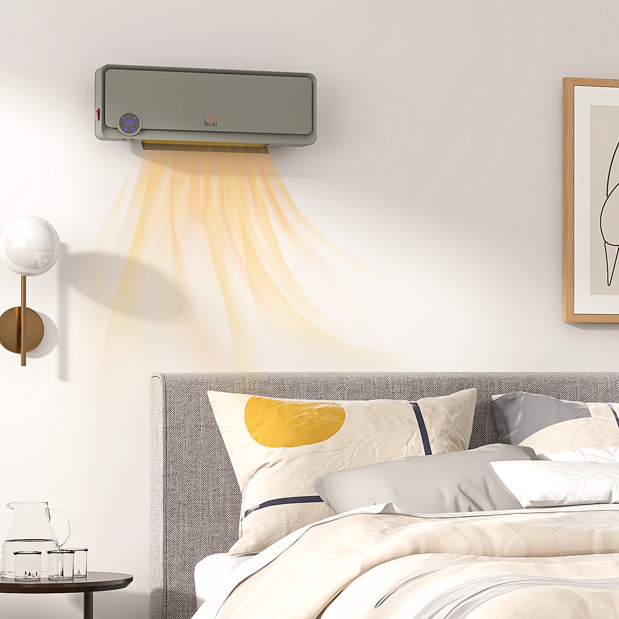 Fynco - Wall Downflow Heater 2 Heat and Fan 1000W/2000W, Electric Space Heater with Timer Remote Oscillating, for Bedroom Home Office, Grey