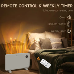 Fynco - 1200W Electric Convector Heater, Freestanding or Wall Mounted, Space Heater with Adjustable Thermostat, Timer, White