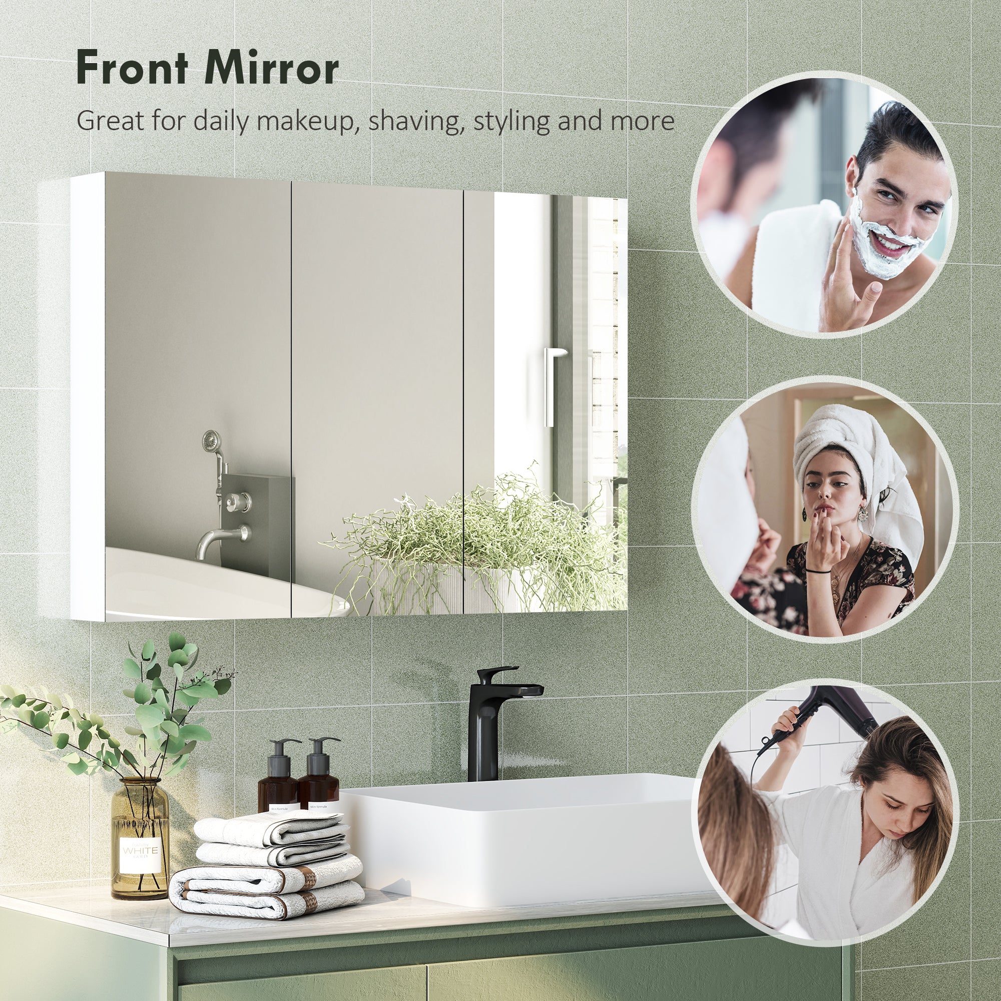 Fynco - Three-Mirror Bathroom Storage Cabinet - White